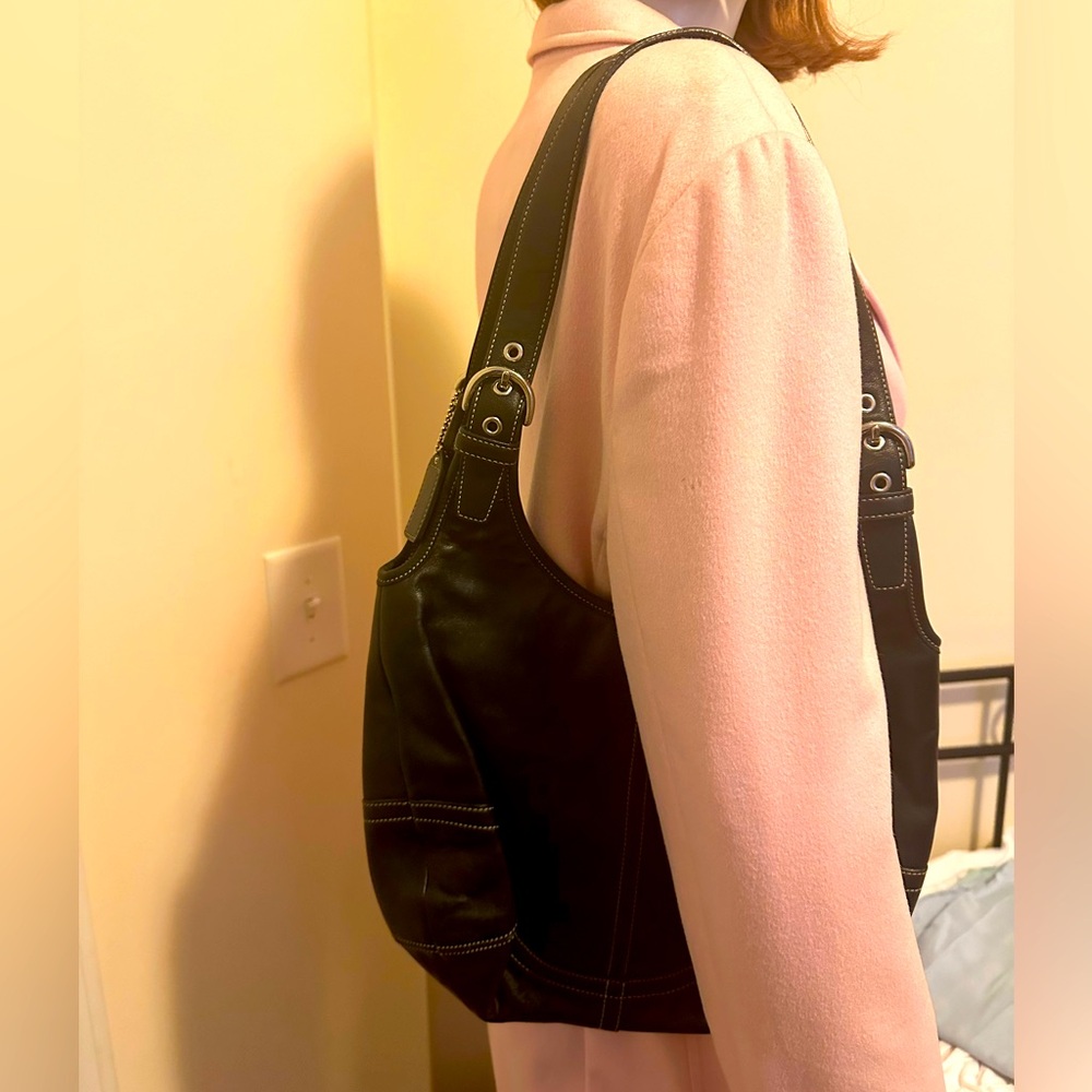 COACH Vintage Genuine Leather Bag Y2K Retro Purse Like New Handbag Black - Picture 13 of 13